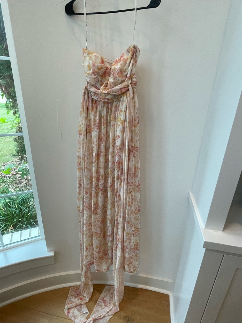 Birdy Grey Pressed Floral Grace Strapless Chiffon Bridesmaid Dress Size S
